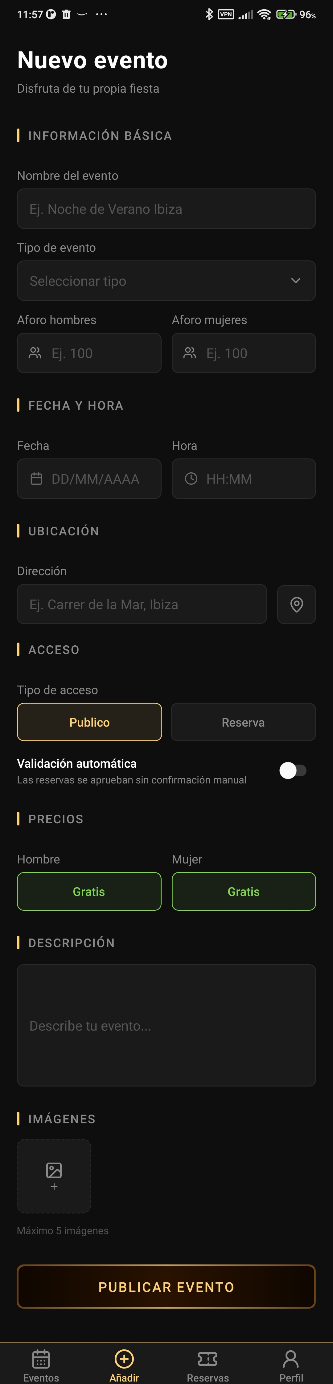 Crear nuevo evento